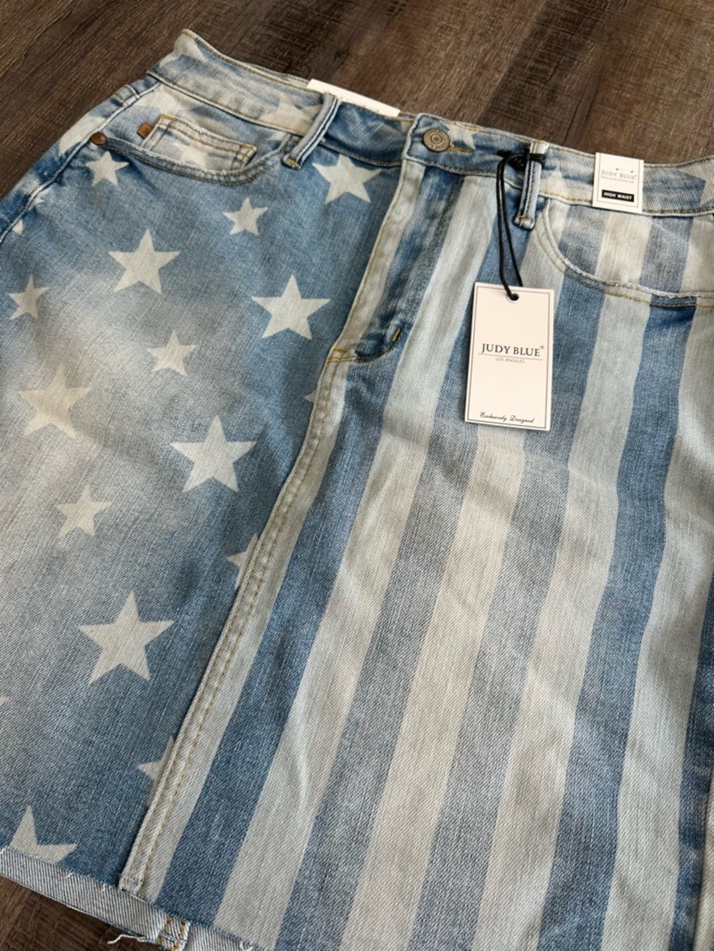 Judy Blue Distressed Blue Star & Stripe Denim Mini Skirt - Picture 6 of 14